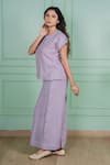 Gothilo Purple Linen Lace Round , Button-down Orchid Top And Pant Set Online Gothilo_Purple Linen Lace Round , Button-down Orchid Top And Pant Set _Online