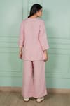 Shop_Gothilo_Pink Linen Lace V-neck Flamingo Top And Pant Set _at_Aza_Fashions