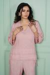 Shop_Gothilo_Pink Linen Lace V-neck Flamingo Top And Pant Set _Online_at_Aza_Fashions