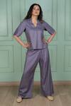 Buy_Gothilo_Purple Linen Lace V-neck Berry Top And Pant Set _at_Aza_Fashions