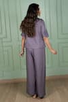 Shop_Gothilo_Purple Linen Lace V-neck Berry Top And Pant Set _at_Aza_Fashions