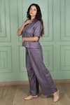 Gothilo_Purple Linen Lace V-neck Berry Top And Pant Set _at_Aza_Fashions