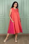 Buy_Gothilo_Orange Linen Lace Round Neck Salsa And Pink Dress _Online_at_Aza_Fashions