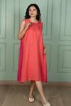 Buy_Gothilo_Orange Linen Lace Round Neck Salsa And Pink Dress 
