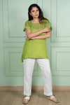 Shop Gothilo Green Linen Lace Round Neck Leaf Top And Pant Set Online at Aza Fashions Shop_Gothilo_Green Linen Lace Round Neck Leaf Top And Pant Set _Online_at_Aza_Fashions