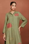 Sue Mue_Olive Green Silk Embroidery, Sequins Collared Bhu Rose Tunic And Pant Set _Online_at_Aza_Fashions