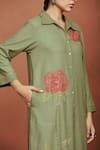 Buy_Sue Mue_Olive Green Silk Embroidery, Sequins Collared Bhu Rose Tunic And Pant Set _Online_at_Aza_Fashions