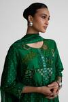 Naina Jain_Emerald Green Silk Mirrors, Embroidery Round Neck Straight Kurta Set _at_Aza_Fashions