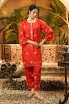 Buy_Surabhi Arya_Red Silk Embroidery, Applique Round Neck Hand-embroidered Kurta And Pant Set _at_Aza_Fashions