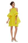 Buy_Gauri & Nainika_Yellow Viscose Georgette Ruffle Trapeze Dress _at_Aza_Fashions