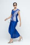 SOBARIKO_Blue Brocade, Silk V-neck Alia Gilet With Asymmetric Dress _Online_at_Aza_Fashions
