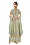 Buy_Neha Khullar_Green Organza, Chanderi Silk Cutdana, Gota, Pearl, Embroidered And Anarkali Set _at_Aza_Fashions