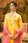Buy_Surabhi Arya_Yellow Silk, Organza Embroidery, Applique V-neck Hand Kurta Set _Online_at_Aza_Fashions