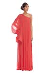 Buy_Gauri & Nainika_Coral Viscose Georgette One Shoulder Gown _at_Aza_Fashions