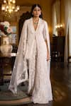 Buy_Seema Gujral_White Net Sequins, Stones, Tassels, Beads Open Embroidered Jacket Sharara Set _at_Aza_Fashions