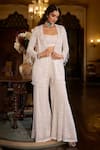 Buy_Seema Gujral_White Net Sequins, Beads, Stones, Embroidery Open Neck, Jacket Sharara Set _at_Aza_Fashions