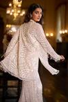 Seema Gujral_White Net Sequins, Beads, Stones, Embroidery Open Neck, Jacket Sharara Set _Online_at_Aza_Fashions
