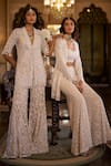 Buy_Seema Gujral_White Net Sequins, Beads, Stones, Embroidery Open Neck, Jacket Sharara Set 