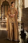Buy_Seema Gujral_Gold Tissue, Silk Embroidery, Crystals, Stones Halter Neck Jewelled Sharara Set _at_Aza_Fashions
