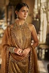 Shop_Seema Gujral_Gold Tissue, Silk Embroidery, Crystals, Stones Halter Neck Jewelled Sharara Set _Online_at_Aza_Fashions