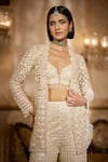 Shop_Seema Gujral_Cream Net Sequins, Pearls, Embroidery, Tassels Open Neck, Jacket Sharara Set _Online_at_Aza_Fashions