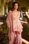 Buy_Seema Gujral_Pink Net Embroidery, Sequins, Tassels, Applique Three-dimensional Sharara Set _Online_at_Aza_Fashions