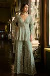 Buy Seema Gujral Green Net Embroidery, Pearls, Sequins, Crystals, Tassels Sage Sharara Set at Aza Fashions Buy_Seema Gujral_Green Net Embroidery, Pearls, Sequins, Crystals, Tassels Sage Sharara Set _at_Aza_Fashions