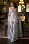 Buy_Seema Gujral_Silver Net Sequins, Crystals, Tassels Scoop Neck Embroidered Sharara Set _at_Aza_Fashions