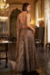 Seema Gujral_Brown Net Sequins, Beads, Crystals, Embroidery, Tassels V-neck Sharara Set _Online_at_Aza_Fashions