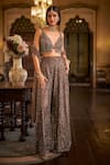Buy_Seema Gujral_Brown Net Sequins, Beads, Crystals, Embroidery, Tassels V-neck Sharara Set _at_Aza_Fashions