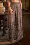 Shop_Seema Gujral_Brown Net Sequins, Beads, Crystals, Embroidery, Tassels V-neck Sharara Set _Online_at_Aza_Fashions