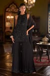 Buy_Seema Gujral_Black Net, Georgette Beads, Embroidery Round Neck Floral Kurta Sharara Set _at_Aza_Fashions