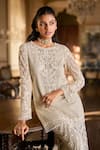 Seema Gujral_Grey Net Embroidery, Pearls, Beads, Sequins, Thread Work Kurta Sharara Set _Online_at_Aza_Fashions