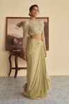 Shop_Jade By Ashima_Green Crepe, Net Pearls, Embroidery Willow Whisper Pre-draped Saree With Blouse _at_Aza_Fashions