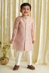 Buy Tiber Taber Pink Viscose, Brocade, Cotton Embroidery, Studs Floral Woven Sherwani Set at Aza Fashions Buy_Tiber Taber_Pink Viscose, Brocade, Cotton Embroidery, Studs Floral Woven Sherwani Set _at_Aza_Fashions