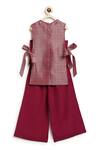 Shop_Tiber Taber_Wine Viscose, Brocade Embroidery, Bows Floral Woven Top With Culottes _at_Aza_Fashions