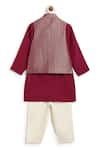Shop_Tiber Taber_Maroon Viscose, Cotton, Brocade Floral Woven Bundi And Kurta Set _at_Aza_Fashions