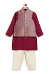 Tiber Taber_Maroon Viscose, Cotton, Brocade Floral Woven Bundi And Kurta Set _at_Aza_Fashions