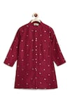 Buy_Tiber Taber_Maroon Viscose, Brocade, Cotton Metallic Thread Floral Woven Kurta Set 