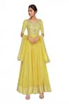 Buy_Neha Khullar_Yellow Notched Pearl And Sequin Embrodiered Anarkali Kurta Set _at_Aza_Fashions