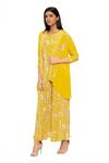 Buy_Soup By Sougat Paul_Yellow Crepe Floral Round Neck Printed Jumpsuit With Jacket _at_Aza_Fashions