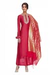 Buy_Neha Khullar_Red Chanderi Silk Embroidered Kurta Set _at_Aza_Fashions
