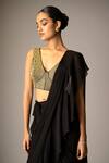 Shop_Vivek Patel_Black Georgette, Dupion Embroidery, Zar Pre-draped Saree With 3d Work Blouse _Online_at_Aza_Fashions
