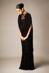 Vivek Patel_Black Tulle, Georgette Embroidery, Applique Round Neck Calla Draped Gown _Online_at_Aza_Fashions