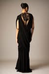 Shop_Vivek Patel_Black Tulle, Georgette Embroidery, Applique Round Neck Calla Draped Gown _at_Aza_Fashions