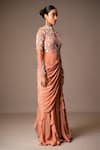 Vivek Patel_Orange Tulle, Crepe, Silk Pearls, Beads, Aurel Embellished Ruffle Saree Gown _Online_at_Aza_Fashions