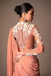 Buy_Vivek Patel_Orange Tulle, Crepe, Silk Pearls, Beads, Aurel Embellished Ruffle Saree Gown _Online_at_Aza_Fashions