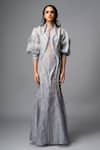 Buy Vivek Patel Grey Organza, Crepe High Neck 3d Dori Work Gown at Aza Fashions Buy_Vivek Patel_Grey Organza, Crepe High Neck 3d Dori Work Gown _at_Aza_Fashions