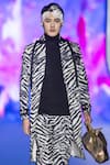 MR. Ajay Kumar_Black Cotton Satin, Lycra Regis Animal Print Trenchcoat _Online_at_Aza_Fashions