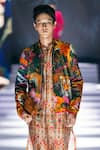 Buy_MR. Ajay Kumar_Green Cotton Satin, Lycra Stratus Printed Bomber Jacket _Online_at_Aza_Fashions